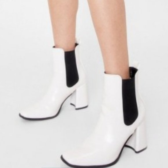 Nasty Gal Shoes - NEW Nasty Gal White Square Chelsea Heeled Boots